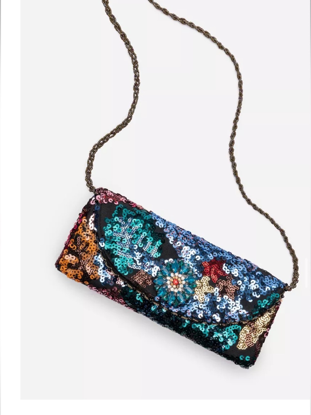 Johnny Was Black Sequin Trim Evening Bag